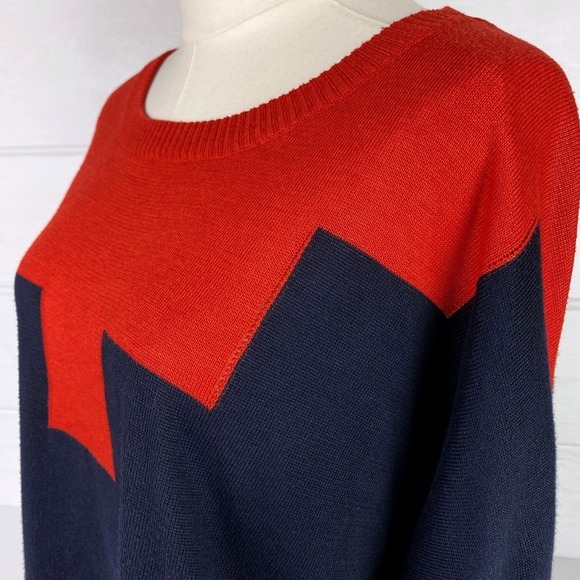 Oversized Color Block Sweater Navy Orange Modern Minimalist Nautical Winter Fall - Picture 5 of 8
